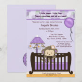 Invitation de Baby shower de singe violet (Devant / Derrière)