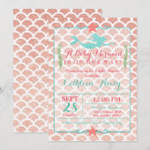 Invitation de Baby shower de sirène corail et Turq (Devant / Derrière)