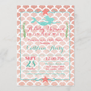 Invitation de Baby shower de sirène corail et Turq