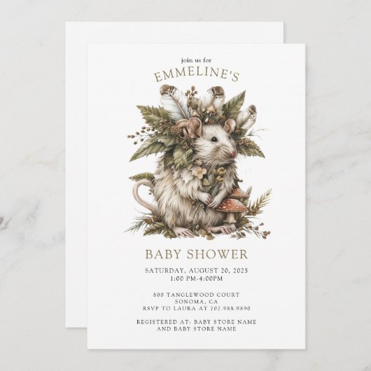 Invitation de Baby shower de souris de forêt encha (Devant / Derrière)