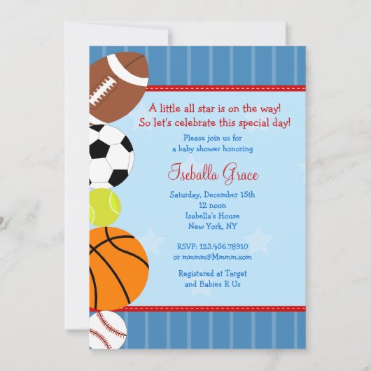 Invitation de baby shower de sport d'All Star (Devant)