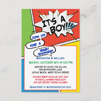 Invitation de baby shower de super héros de bande