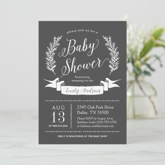 Invitation de Baby shower de tableau de bord rusti (Debout devant)