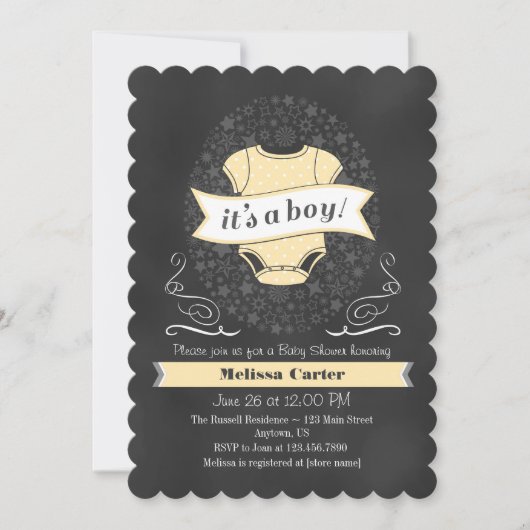 Invitation de Baby shower de tableau noir en ivoir (Devant)