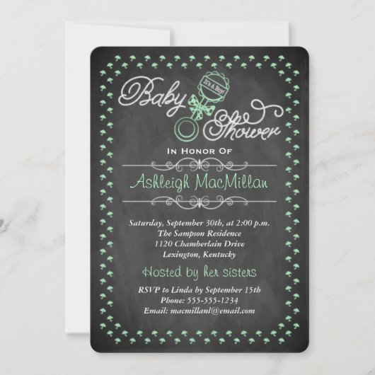 Invitation de baby shower de tableau - vert (Devant)