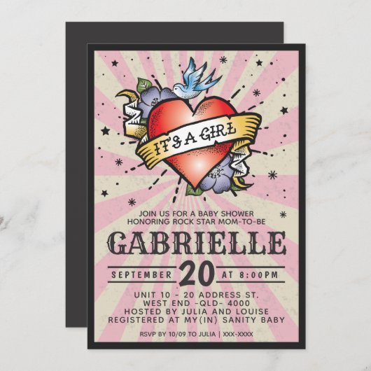 Invitation de Baby shower de tatouage roche et rou (Devant / Derrière)