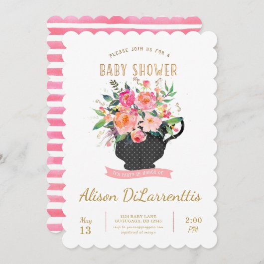 Invitation de baby shower de thé (Devant / Derrière)