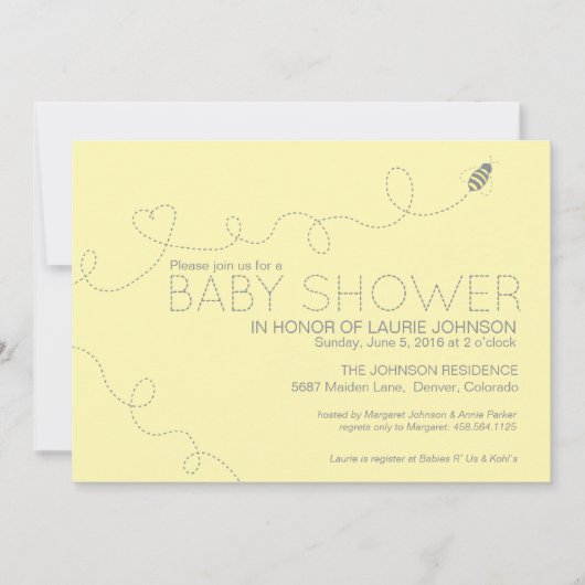 Invitation de baby shower de thème d'abeille (Devant)