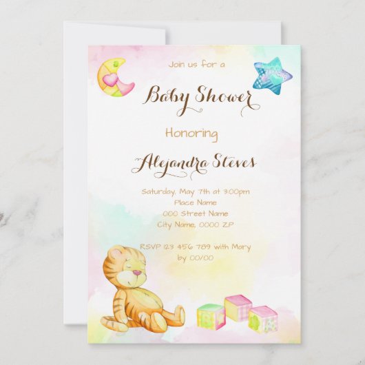 Invitation de Baby shower de tigre d'aquarelle dou (Devant)