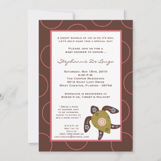 invitation de baby shower de tortue de 5x7 (Devant)