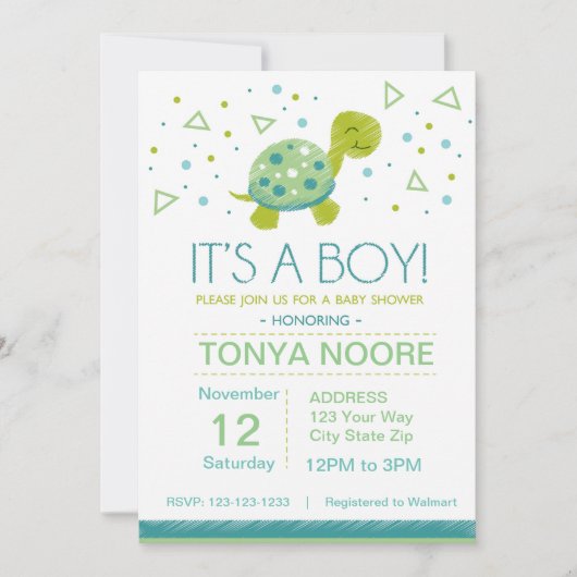 Invitation de baby shower de tortue de triangle (Devant)