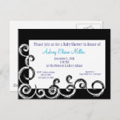 Invitation de Baby shower de tourbillon noir et bl (Devant / Derrière)
