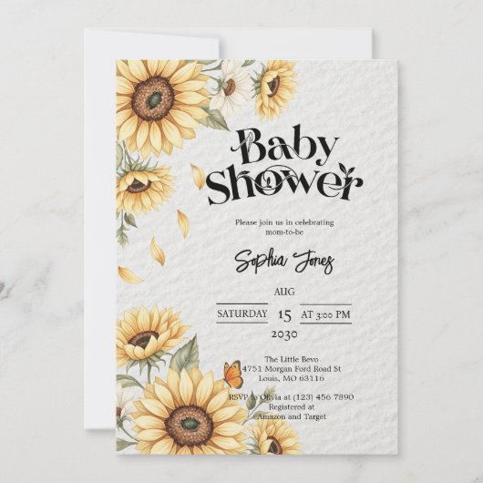 Invitation de Baby shower de tournesol floral rust (Devant)
