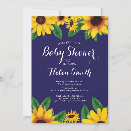Invitation de baby shower de tournesols de bleu (Devant)