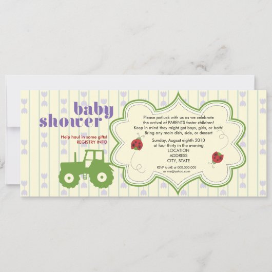 Invitation de baby shower de tracteur/coccinelle (Devant)