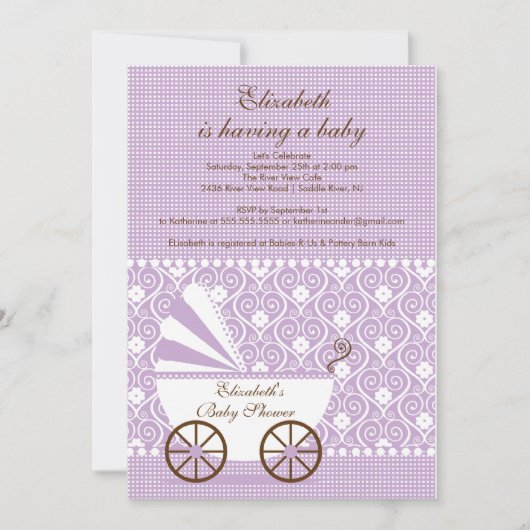Invitation de Baby shower de transport Lavender Gi (Devant)