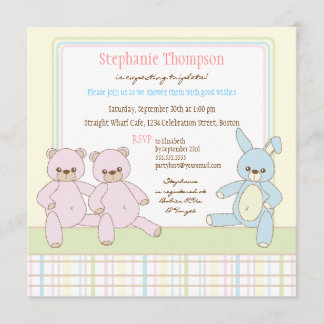 Invitation de baby shower de triplets de nounours