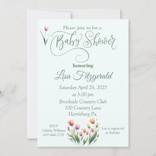 Invitation de Baby shower de Tulipe (Devant)