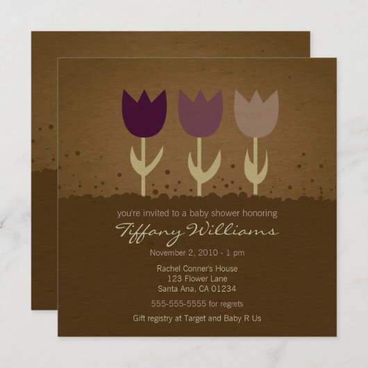 Invitation de Baby shower de Tulipe (Devant / Derrière)