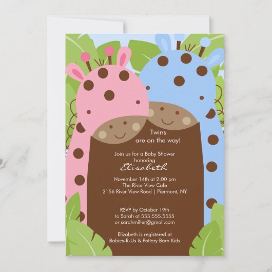 Invitation de Baby shower de Twins Giraffe (Devant)