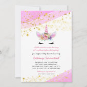 Invitation de Baby shower de Unicorne d'or rose (Devant)