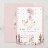 Invitation de Baby shower de Unicorne rose et or (Devant / Derrière)