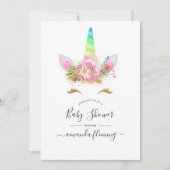Invitation de Baby shower de Unicorne rose floral (Devant)