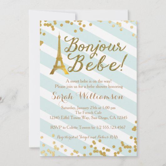 Invitation de baby shower de vert de Bonjour Bebe (Devant)