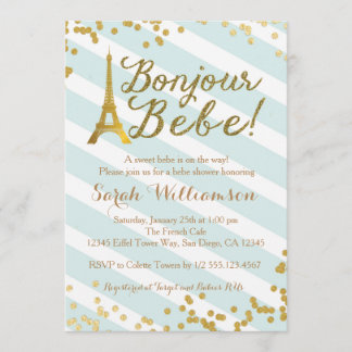 Invitation de baby shower de vert de Bonjour Bebe