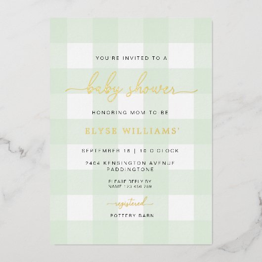Invitation de Baby shower de  vert Mint (Recto)