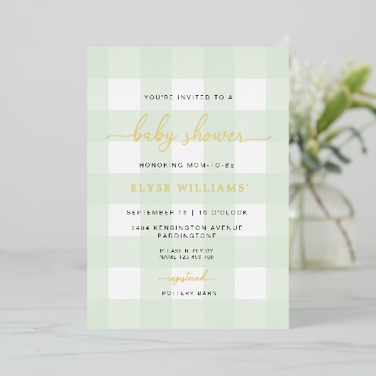 Invitation de Baby shower de  vert Mint (Debout devant)