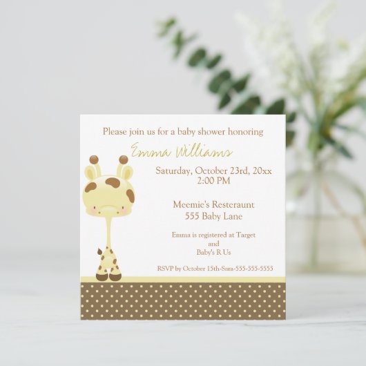 Invitation de Baby shower de widget Girafe (Debout devant)