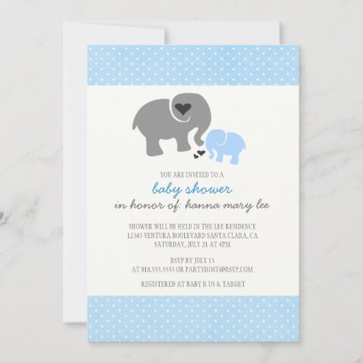 Invitation de baby shower d'éléphant (Devant)