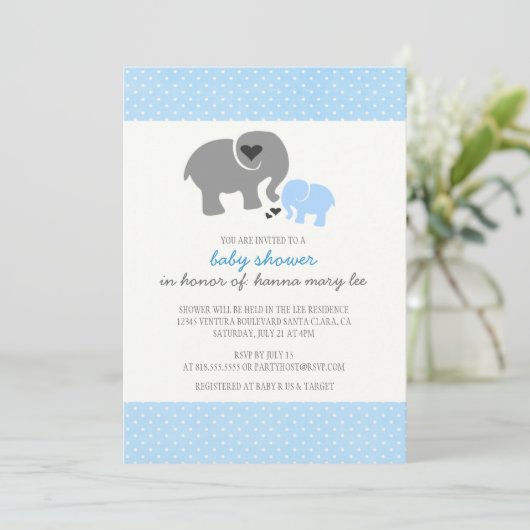 Invitation de baby shower d'éléphant (Debout devant)