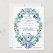 Invitation de Baby shower d'éléphant à l'aquarelle (Devant)