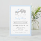 Invitation de baby shower d'éléphant - bleu (Debout devant)