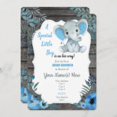 Invitation de Baby shower d'éléphant bleu noir (Devant / Derrière)