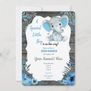 Invitation de Baby shower d'éléphant bleu noir