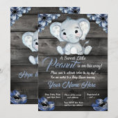 Invitation de Baby shower d'éléphant bleu russe (Devant / Derrière)