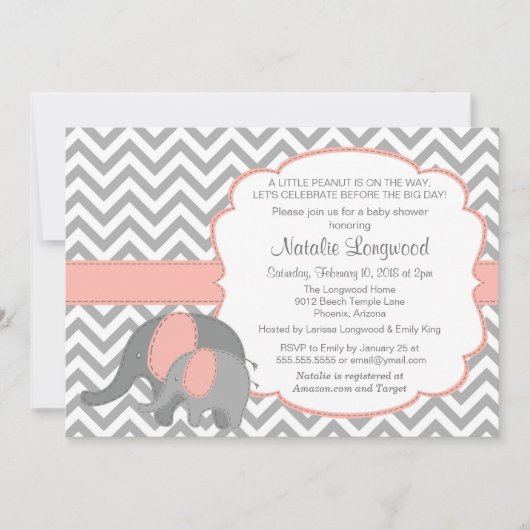 Invitation de baby shower d'éléphant, Chevron, (Devant)