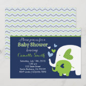 Invitation de baby shower d'éléphant dans la (Devant / Derrière)