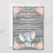 Invitation de baby shower d'éléphant de fille (Devant)
