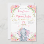 Invitation de baby shower d'éléphant de fille (Devant)