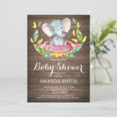 Invitation de Baby shower d'éléphant de fille rust (Debout devant)