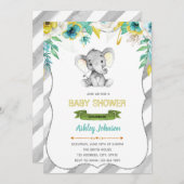 Invitation de baby shower d'éléphant de garçon (Devant / Derrière)