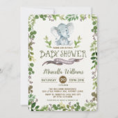 Invitation de baby shower d'éléphant de verdure (Devant)