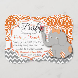 Invitation de baby shower d'éléphant d'orange et