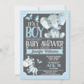 Invitation de Baby shower d'éléphant garçon (Devant)