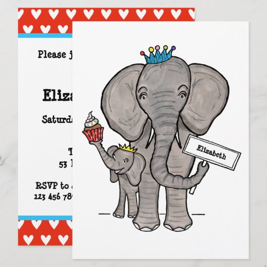 Invitation de Baby shower d'éléphant mignon person (Devant / Derrière)