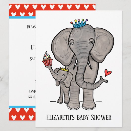 Invitation de Baby shower d'éléphant mignon person (Devant / Derrière)